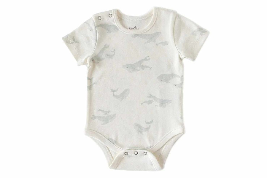 Bath & Clothing Pehr Baby Onesies & Rompers | Pehr Follow Me Whale Organic Cotton Short Sleeve Snap One-Piece