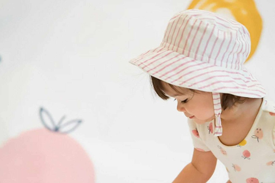 Bath & Clothing Pehr Baby Hats | Pehr Stripes Away Dark Pink Organic Cotton Bucket Hat