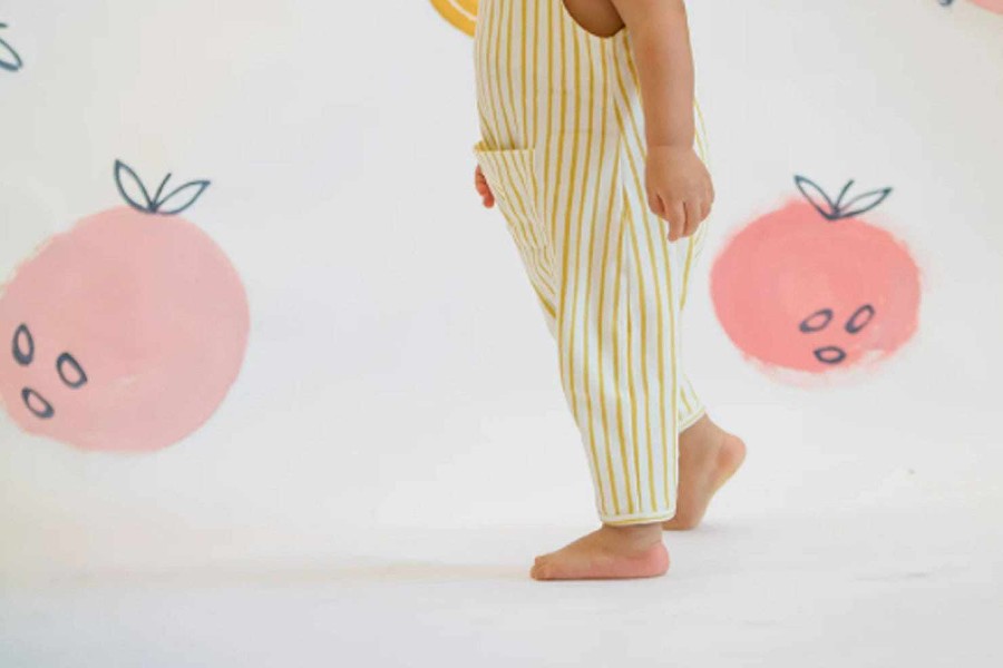 Bath & Clothing Pehr Baby Onesies & Rompers | Pehr Stripes Away Marigold Organic Cotton Overall