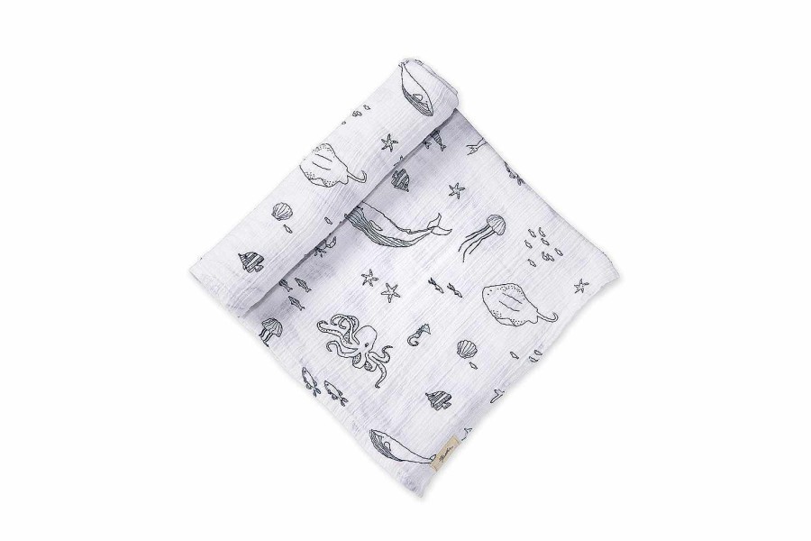 Bath & Clothing Pehr Baby Swaddles & Washcloths | Pehr Marine Life Aquatic Organic Cotton Swaddle