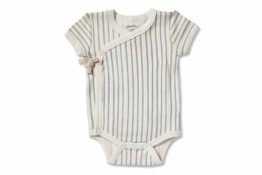 Bath & Clothing Pehr Baby Onesies & Rompers | Pehr Stripes Away Pebble Grey Kimono Organic Cotton One-Piece