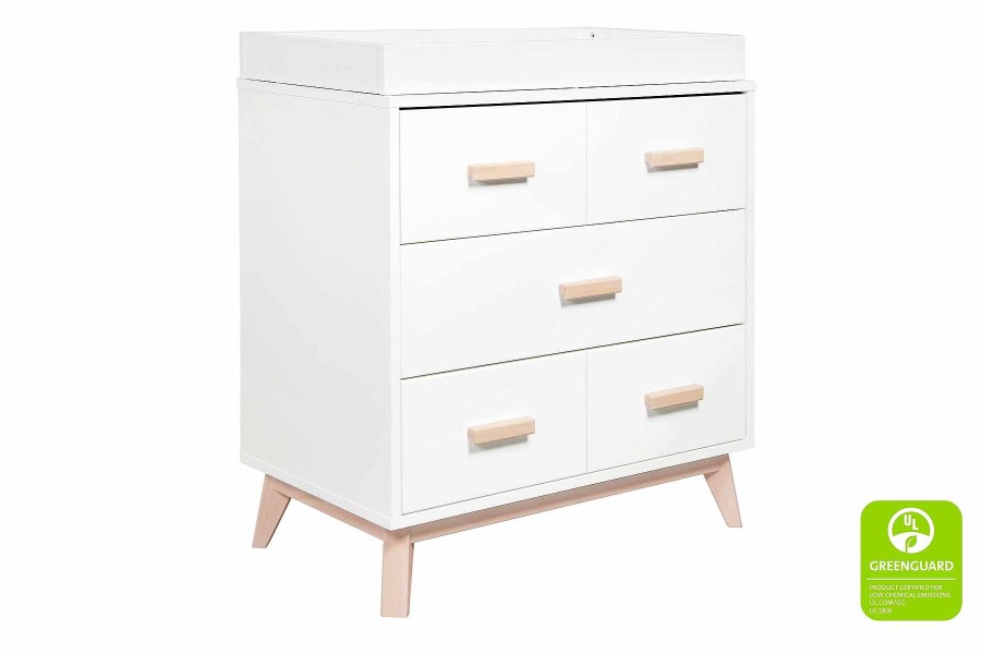 Nursery Babyletto Dressers & Changers | Babyletto Scoot 3-Drawer Dresser With Removable Changing Tray White And Washed