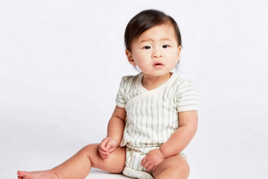 Bath & Clothing Pehr Baby Onesies & Rompers | Pehr Stripes Away Pebble Grey Kimono Organic Cotton One-Piece